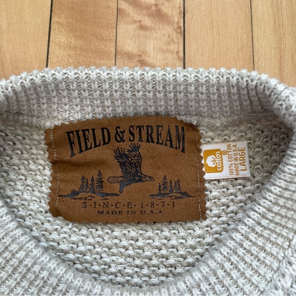 Field & Stream Vintage 100% Cotton Light Beige Textured Crewneck Sweater - Picture 2 of 9
